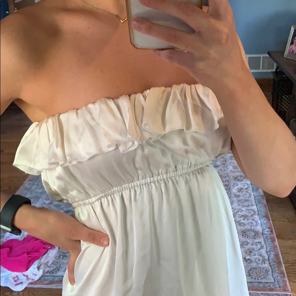 Satin mini strapless dress - Picture 3 of 5